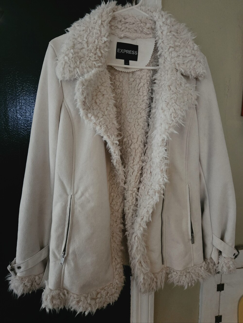 Express Cream Faux Suede Shearling Moto Jacket NWOT S
